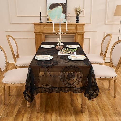 Black Lace Tablecloth - Vintage Rectangular 55x40 Inches with Scalloped Edge - Variation of THIS listing