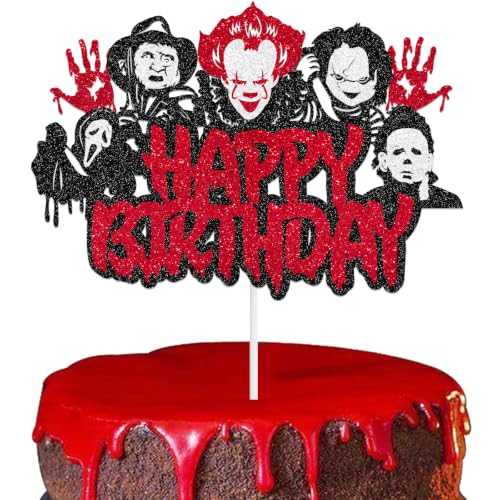 Halloween Horror Cake Topper - Glitter Killer Theme Party Decoration, Design 1