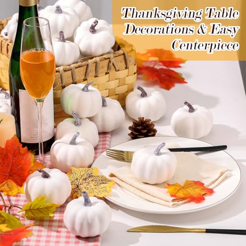 80 Pcs White Fall Artificial Pumpkins - 3.15 Inch Foam Decor Set - Liliful
