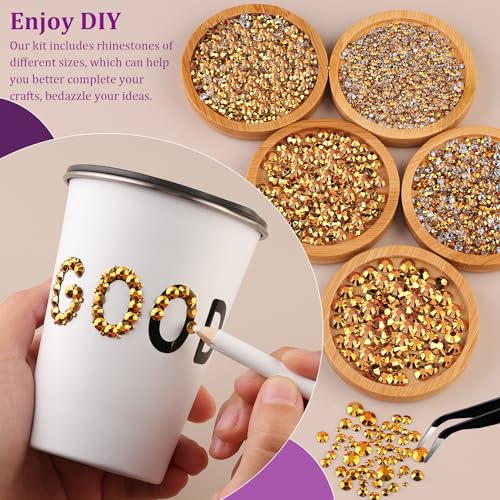 Flatback Rhinestones Jewelry Crafting Kit with Glue - Gold, 12 Grid Sizes