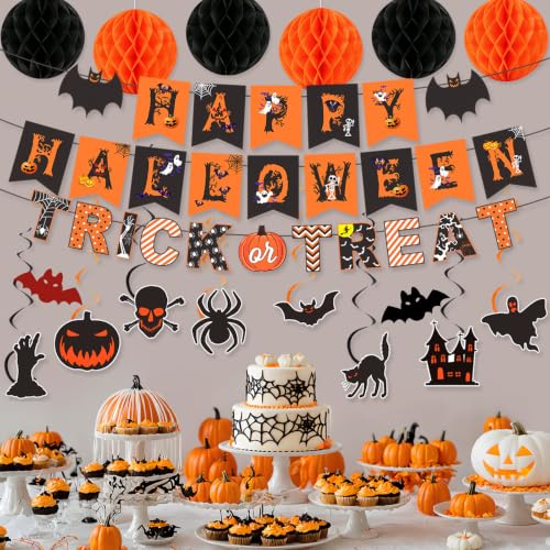 Halloween Party Decorations Set with Banner, Garland & Ornaments - Indoor Use