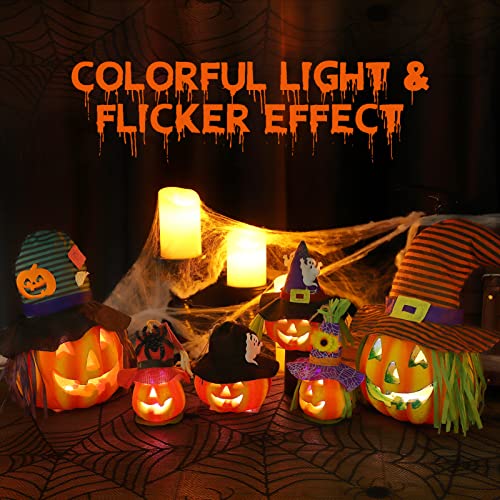 Halloween Light Up Jack-o'-Lantern Set - 6 Pack Indoor Outdoor Pumpkin Decorations