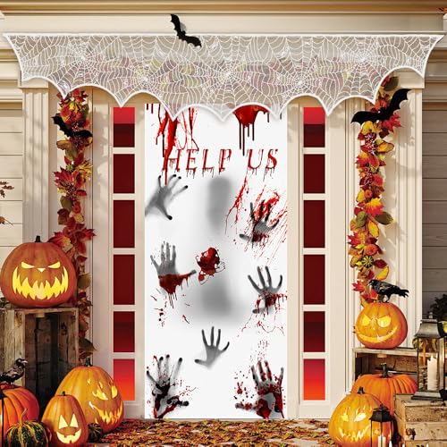 White Lace Spiderweb Fireplace Mantel Cover Halloween Decor - Aridantrp