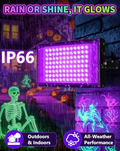 Black LED Black Lights with Switch & Plug 100W IP66 Waterproof 2 Pack - Variation of Black / 2