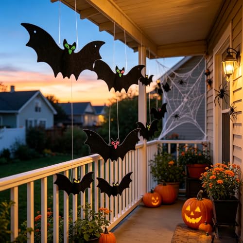 Halloween 3D Hanging Bat Yard Decoration - Large Black Outdoor Decor (12 pcs)