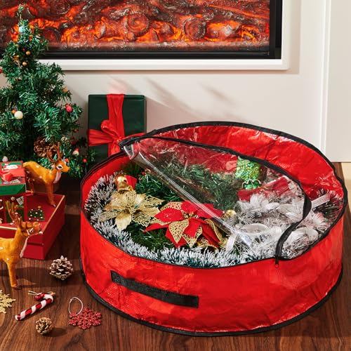 Christmas Wreath Storage Container with Window - Red, 36 Inch, 4 Pack