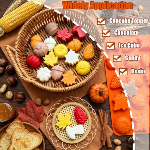 Orange Fall Thanksgiving Silicone Chocolate Mold 3D Pumpkin & Leaf Shapes