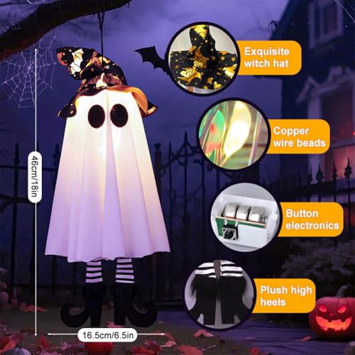Halloween Spooky Ghost Light-Up Hanging Ornament Set - Black Hat Variation