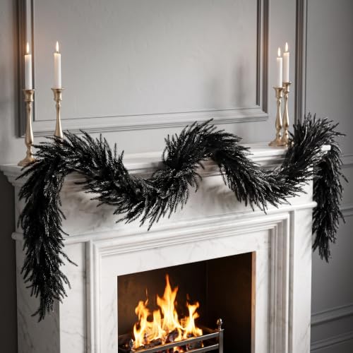 Black Pine Garland Halloween Faux Norfolk 5.9 Feet - Gothic Decor, Variation 1