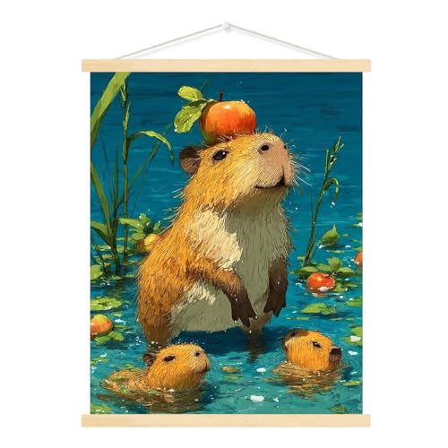 Cute Capybara Water Canvas Wall Art - Framed 12x16 Inch Room Decor
