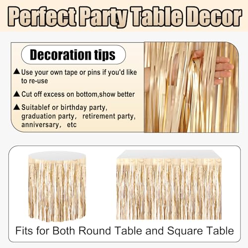 Ferwzsr Champagne Gold Foil Fringe Table Skirt 29x108 Inch Party Decorations - 3 Pack