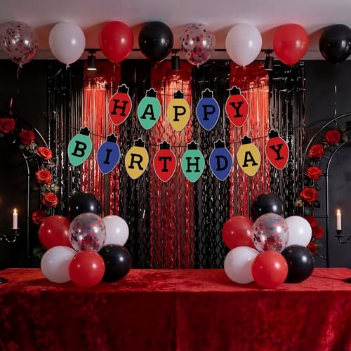 Spooky Black and Red Party Decorations Set with Balloons and Fringe Backdrop