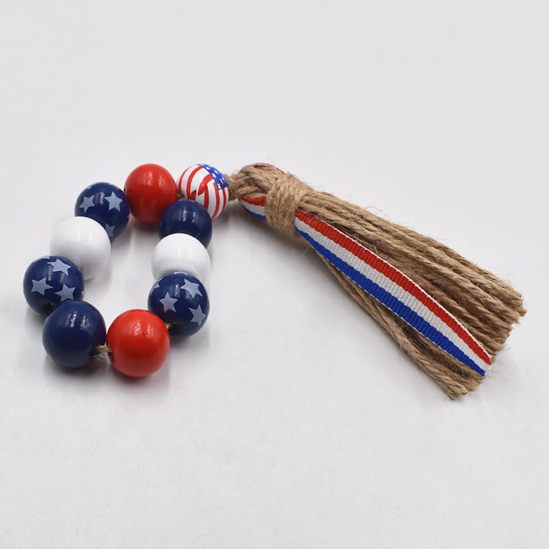 Patriotic Wood Bead Napkin Rings Set of 6 - Independence Day Home Decor