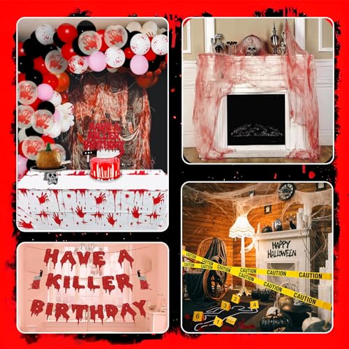 Halloween Crime Scene Birthday Decorations Kit - Banner, Balloons, Tape & Cake Topper