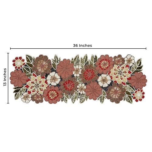 Beaded Table Runner Maroon Combo 36x13 Inch Rustic Fall Holiday Decor - Handmade