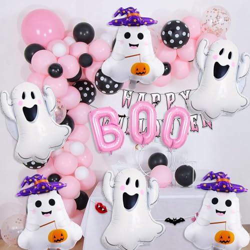 Halloween Pink Foil Balloons Set - Boo Ghost Pumpkin Party Decorations