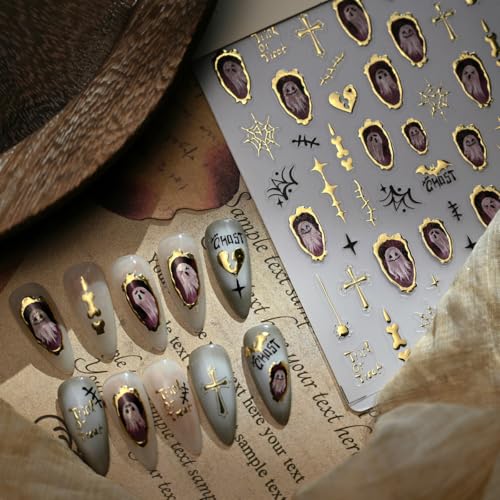 Halloween Nail Art Stickers Ghost 5D Embossed Nail Decals - Style-4