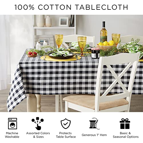 Halloween Tablecloth 52x52 Inch Black Stars & Spiders on Off-White Cotton