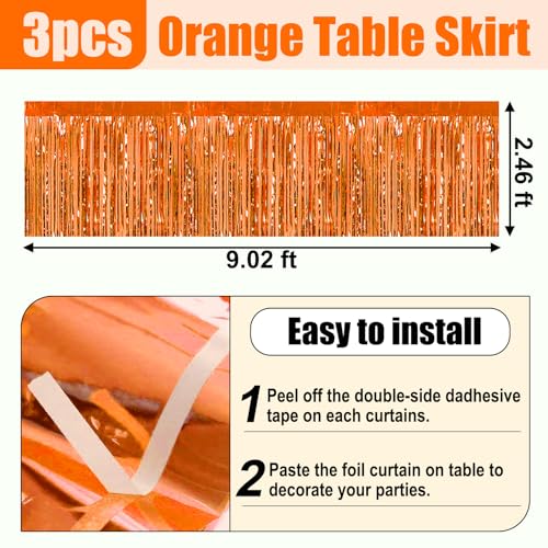 Orange Foil Fringe Table Skirt 29x108 Inch Party Decorations 3 Pack