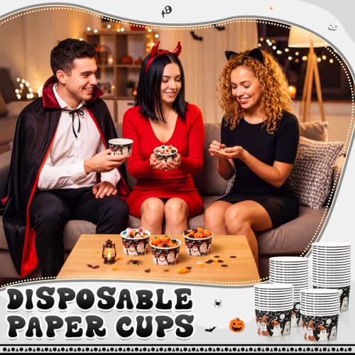 Potchen 50 Pack 9 oz Halloween Paper Soup Bowls - Ghost with Witch Hat