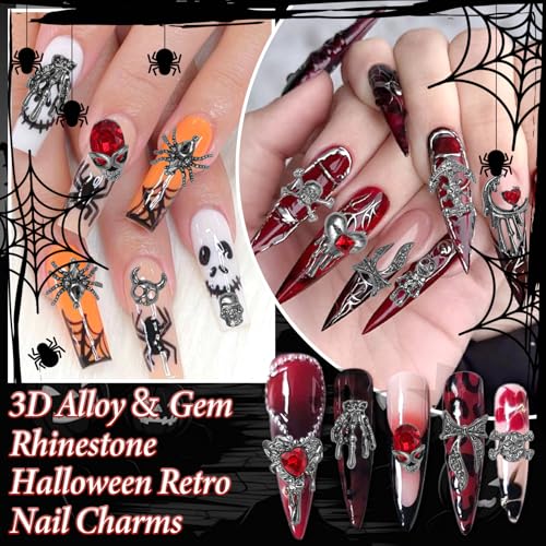 Halloween Nail Charms Rhinestones Set - Gothic Nail Art Decorations 38 Pcs