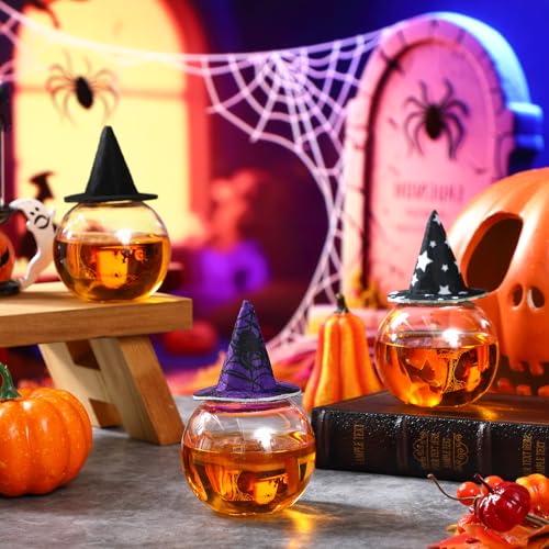Halloween Potion Bottles Set with Wizard Hats - 24 Spherical Plastic 200ml Decorations