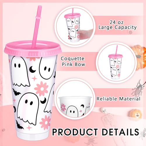 Pink Ghost Halloween Cups with Lids & Straws, 24 oz - 12 Pack - Variation of THIS listing