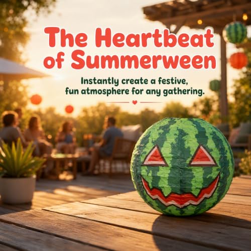 Watermelon Paper Lanterns Hanging Decorations - 12 Pack for Summer Halloween Events