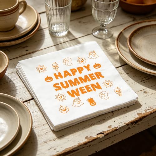 Summerween Ghost Party Napkins 50-Pack - 5x5 Inch Halloween Decorations
