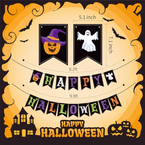 Halloween Decorations Indoor Banner Set with Pumpkin Ghost - White, Orange, Green, Purple