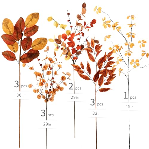 Artificial Fall Magnolia Leaf Stems - 12 Pieces, 30 Inch Autumn Decor with Moneywort Variation