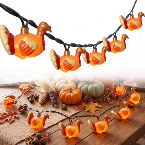 8.5FT Outdoor Thanksgiving Turkey String Lights - Waterproof, Plug-in, 10 LED Bulbs with Variation: Turkey Lights