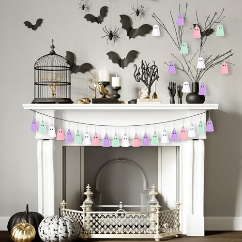Halloween Ghost Hanging Ornaments - 20 Pastel Plastic Decorations for Home & Party