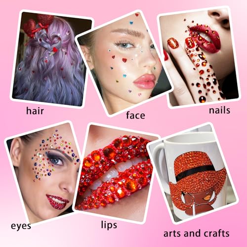 Red Face Gems Set - 1760 Self-Adhesive Rhinestones for Makeup & DIY