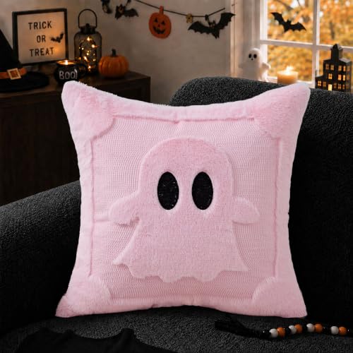 Halloween Pillow Covers 18x18 Set of 2 Pink Ghost Decor for Home & Party