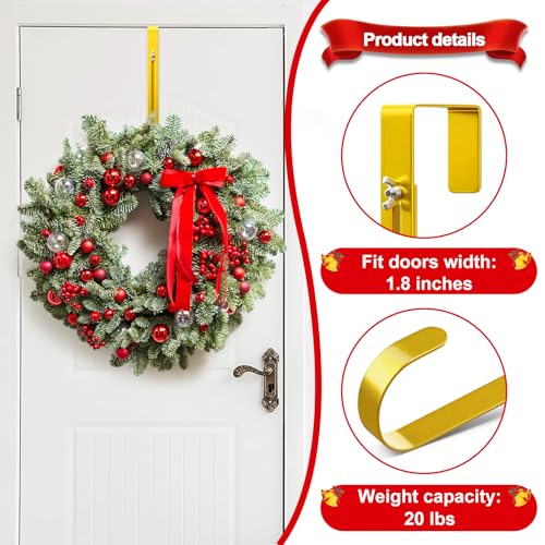 Gold Adjustable Wreath Hanger for Front Door - Over-the-Door Hook, 15-25 Inches