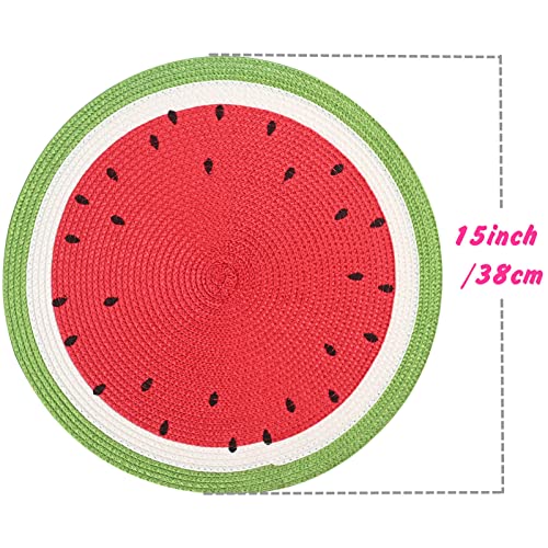 Watermelon Placemats Set of 4 - Round Braided 15 Inch Indoor Outdoor Table Decor - Red Variation