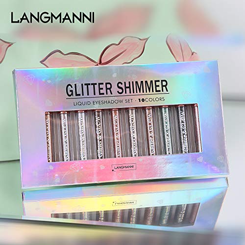 Liquid Glitter Eyeshadow Set - Metallic & Shimmer Pigments, Long Wear, 10 Shades