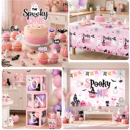 Pink Halloween Birthday Decorations Kit for Girl, 1st Birthday Party Supplies with Backdrop, Balloons, Cake Toppers & More