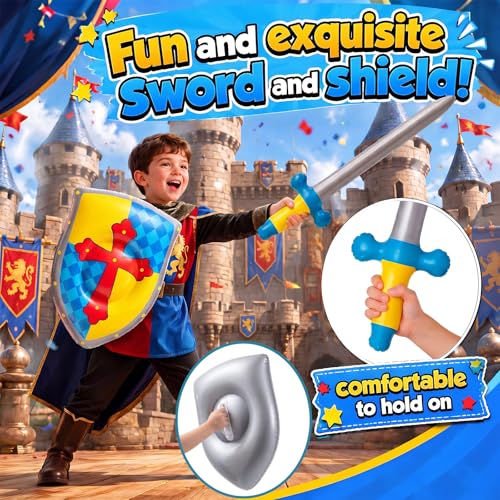 Inflatable Medieval Knight Sword and Shield Set - 5 Styles, 12 Pieces with Variation