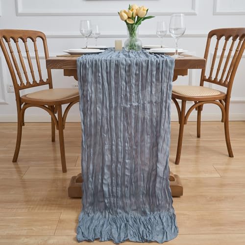 6 Pack Dusty Blue Cheesecloth Table Runners - Fall Wedding Decor 10FT
