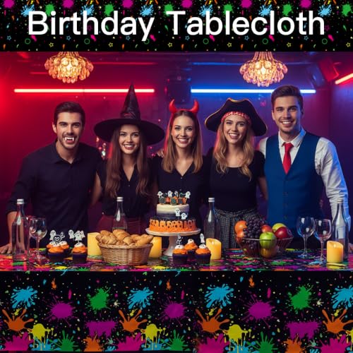 2 Pack Neon Glow Party Tablecloths - 54x108 Inch Disposable Plastic Coverings