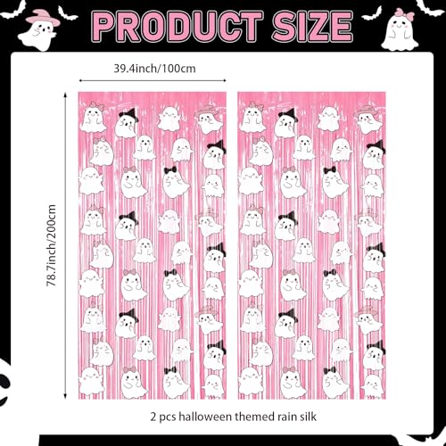 Pink Halloween Fringe Curtain 2 Pack - Bat Pattern Photo Backdrop 3.3 x 6.6 ft - Pink2