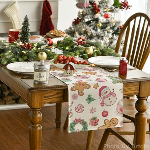 Artoid Mode Snowman Xmas Table Runner 13x90 Pink Home Party Decor