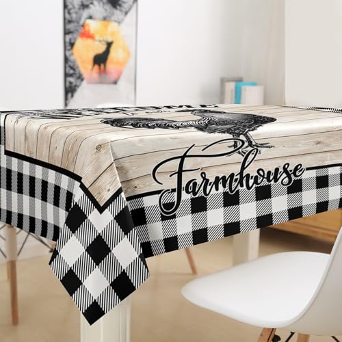Castle Fairy Farmhouse Chicken Tablecloth - Sunflowers Floral Animal Design, Rectangular 55x71 Inches, Multi