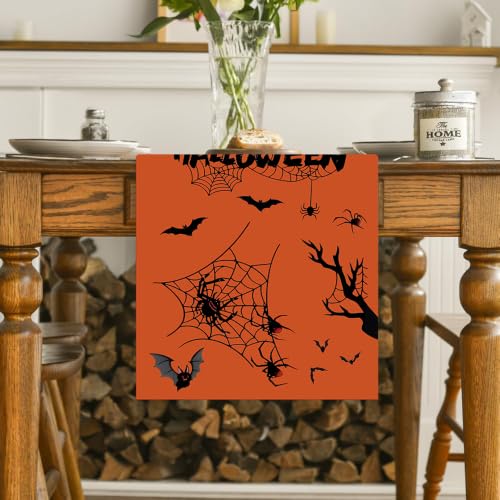 Halloween Table Runner 13x72 Inch Gothic Spiders Web Bats Decor
