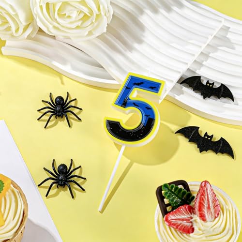 Bat Birthday Candle Number 5 - Blue Bat Cake Topper for Party Decorations