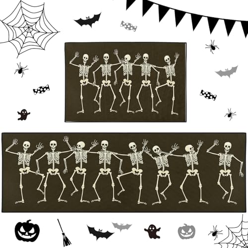 Halloween Skeleton Kitchen Rugs Set of 2 Non Slip Washable ArtSocket - Variation 5