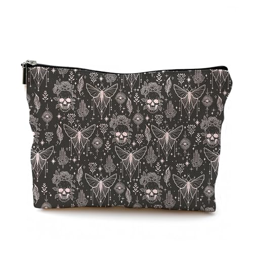 Dark Gothic Skull Moth Makeup Bag - Boho Witchy Cosmetic Pouch - Variation 31