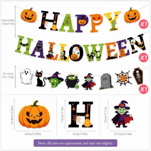 Halloween Party Decorations Set with Banners, Hanging Swirls, and Cake Toppers